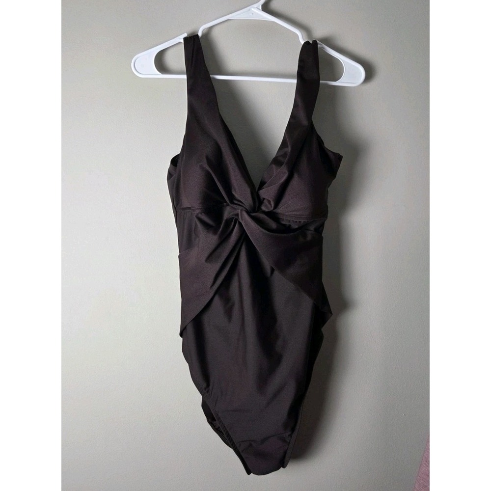 Trimshaper One Piece Swimsuit Plus Size 18 Brown Twist Front Bathing Suit Swim